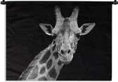 Wandkleed - Wanddoek - Giraffe - Wilde dieren - Zwart - Wit - Portret - 150x112 cm - Wandtapijt