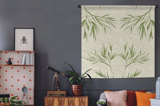 Wandkleed - Wanddoek - Pastel - Groen - Bloemen - Design - 120x120 cm - Wandtapijt