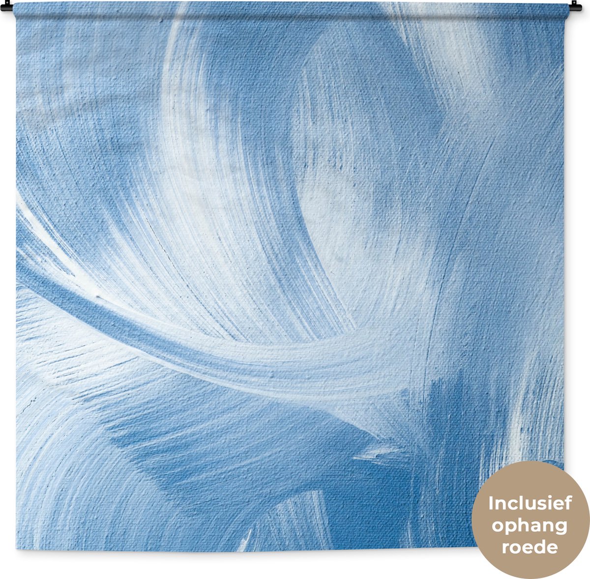 Wandkleed - Wanddoek - Blauw - Acrylverf - Design - 180x180 cm - Wandtapijt