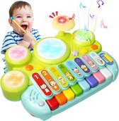 Baby Muziekinstrumenten, Ohuhu 5 in 1 Baby Muziekinstrumenten Peuter Speelgoed voor 1 Jaar Oude Meisjes, Multifunctionele Speelgoed Kids Drum Set, Baby Leren Speelgoed Baby Peuter Kids Verjaardagscadeau