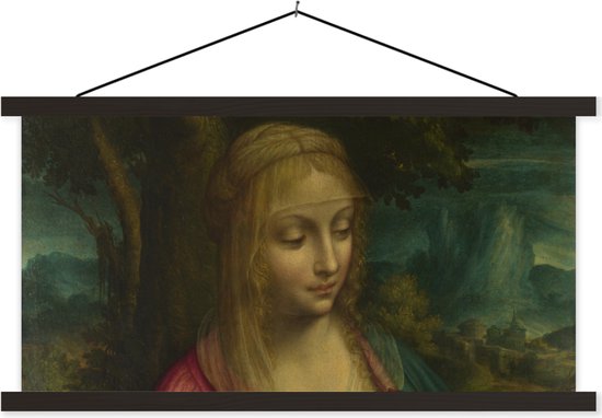 Posterhanger incl. Poster - Schoolplaat - The virgin and child - Leonardo da Vinci - 90x45 cm - Zwarte latten