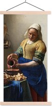 Posterhanger incl. Poster - Schoolplaat - Het melkmeisje - Schilderij van Johannes Vermeer - 40x80 cm - Blanke latten