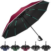 Omgekeerde paraplu, automatische winddichte paraplu voor regen en zon, 10 ribben (3+2), compacte omgekeerde paraplu met reflectoren voor heren en dames