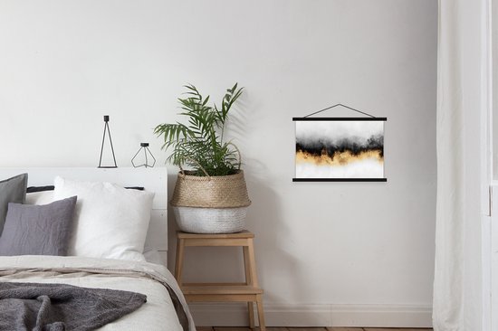 Posterhanger incl. Poster 60x40 cm - Schoolplaat - Goud - Chic - Abstract - Zwart - Wit - Luxe - Textielposter - Zwarte latten