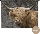 Wandkleed - Wanddoek - Wereldkaart - Dieren - Schotse hooglander - 120x90 cm - Wandtapijt