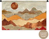 Wandkleed - Wanddoek - Vintage - Krant - Brons - Abstract - Landschap - Kleuren - 90x60 cm - Wandtapijt