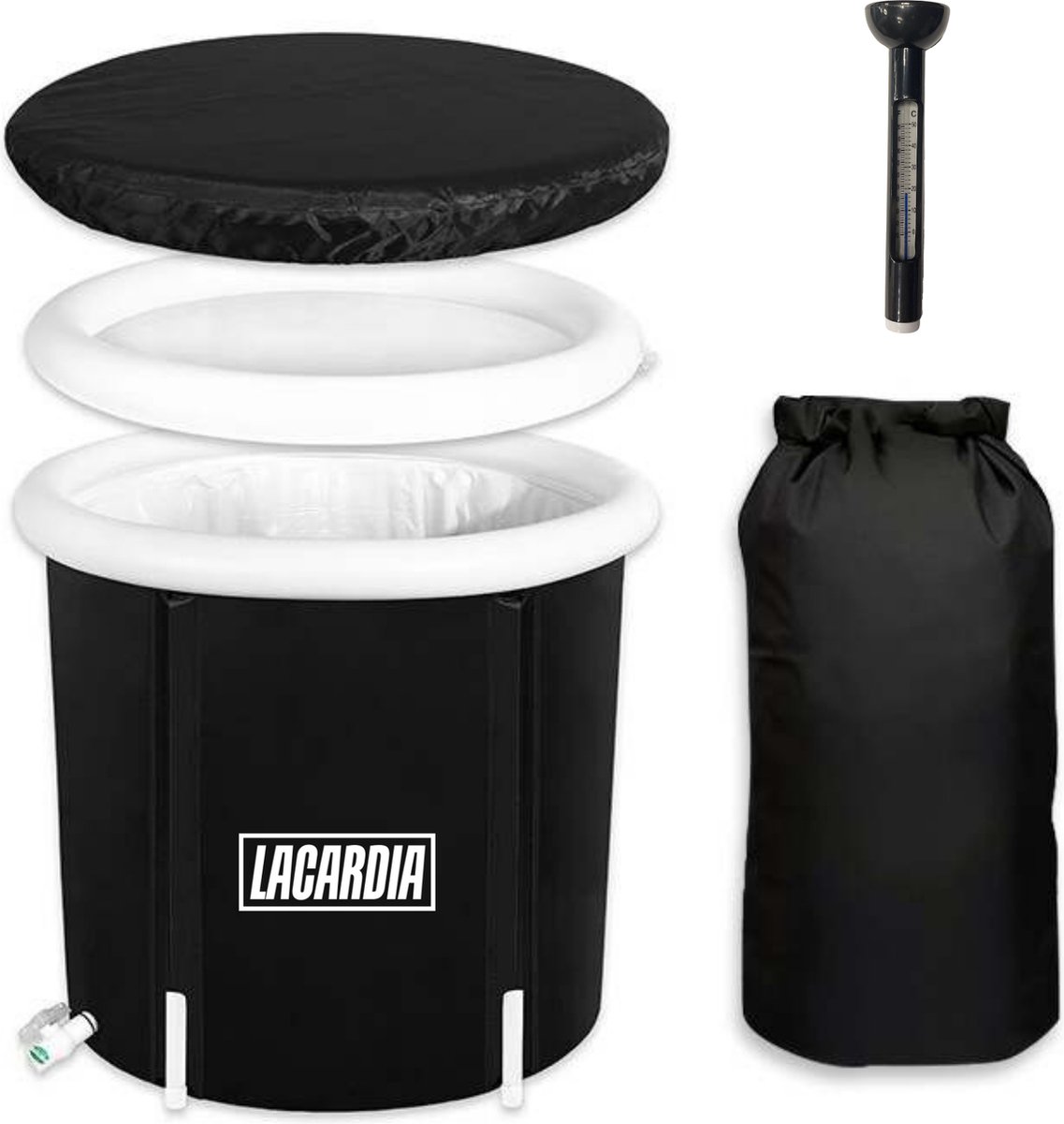 LaCardia IJsbad XL - Met isolerende afdekhoes - met Thermometer - Ice Bath - Dompelbad - Opvouwbaar - Inklapbaar - Opblaasbaar Zitbad - 75 CM