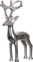 Decoratieve figuur rendier kerstdecoratie deco hert aluminium zilver 20 cm hoog
