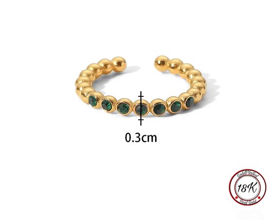 Soraro Green Zirkonia Ring | Goudkleurig | Groen | 18K Goldplated | Zirkonia | Klemring | Vrouwen Sieraden | Dames Ringen | Vrouwen Ringen