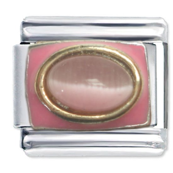 Quiges - Link Charm - 9mm - Pink Cateye - Convient au bracelet Nomination - Bracelets à maillons - Bracelet charmes Italie