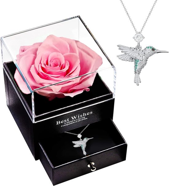 Gifts for Her: Preserved Rose with I Love You Necklace, Eternal Real Rose in Gift Box for Mother's Day, Birthday, Anniversary