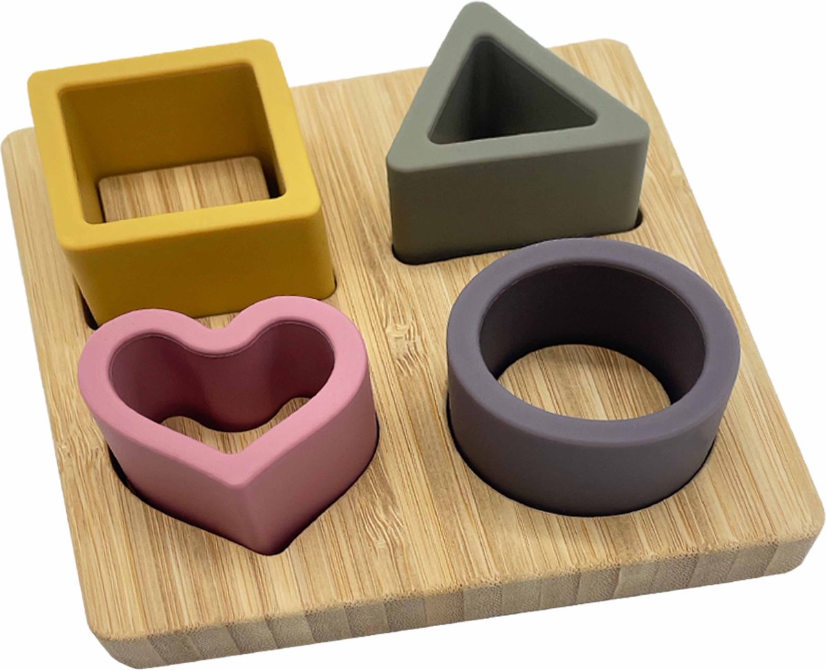 Vormen Puzzel Siliconen Bamboo - Baby Puzzel - Blokken Puzzel - Vormen Stoof - Montessori Speelgoed - Educatief Speelgoed