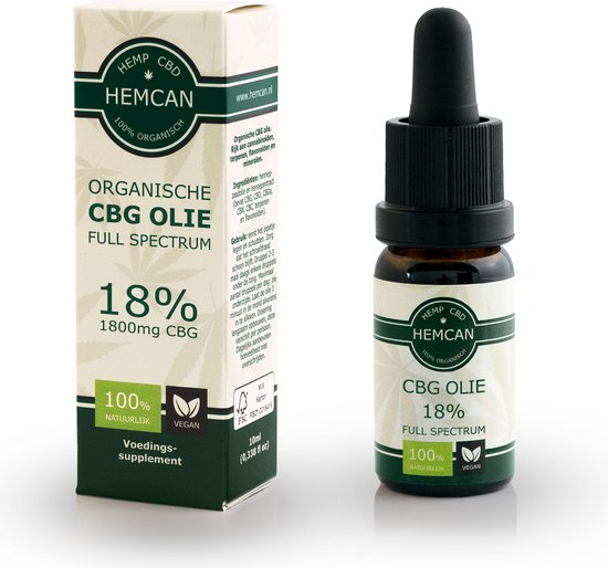 Biologische CBG Olie 18% - Full Spectrum Hennepextract - Krachtige formule met 18% CBG én 6% CBD - Vegan - 100% Natuurlijk