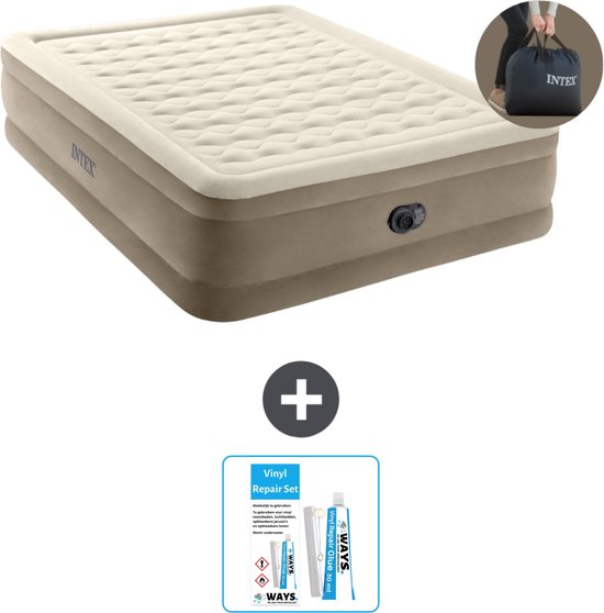 Intex Luchtbed - 2-Persoons - 152 x 203 x 46 cm - Beige - Inclusief pomp - Reparatieset