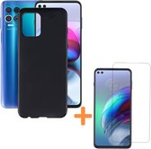 Silicone hoesje zwart met 2 Pack Tempered glas Screen Protector Geschikt voor: Motorola Moto G100