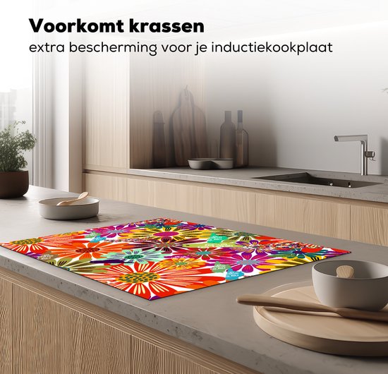 KitchenYeah® Inductie beschermer 77x59 cm - Regenboog - Bloemen - Patronen - Hippie - Kookplaataccessoires - Afdekplaat voor kookplaat - Inductiebeschermer - Inductiemat - Inductieplaat mat