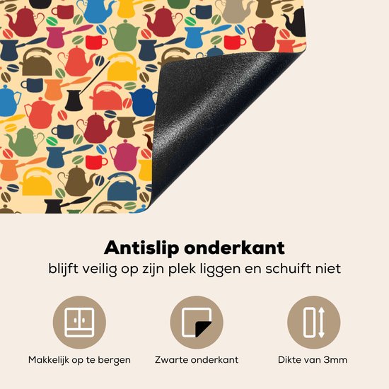 KitchenYeah® Inductie beschermer 30x52 cm - Patronen - Koffie - Theepot - Retro - Kookplaataccessoires - Afdekplaat voor kookplaat - Inductiebeschermer - Inductiemat - Inductieplaat mat