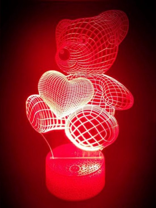 beer met hartje Nachtlampje Kinderen – 3D Night Light – LED Lamp – 3D Lamp – Tafellamp Slaapkamer – Night Lamp – Nachtlichtje – Verjaardagscadeau –valentijn cadeau- moederdagcadeau - kerstcadeau - Vaderdag,,Valentijnsdag,Bruiloft