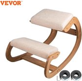 Nueva Vida - Chaise de Bureau Ergonomique - Chaise à Genoux - Chaise à Genoux Ergonomique - Meilleure Posture - Élégant - Bois/Tissu Beige