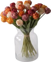 WinQ - Bouquet de Tulipes Artificielles 35 pièces - Bouquet de Tulipes en soie 38cm - toutes les couleurs printanières - Fleurs artificielles - vase en verre exclusif - fleurs en soie