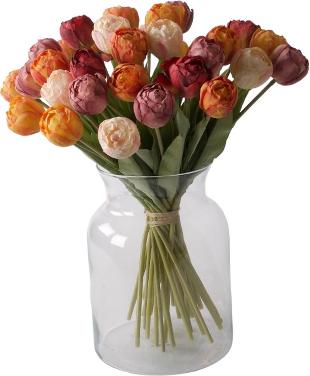 WinQ- Boeket Kunst Tulpen 35stuks - Boeket zijden Tulpen 38cm - alle Voorjaarskleuren - Kunstbloemen - exclusief glasvaas - zijden bloemen