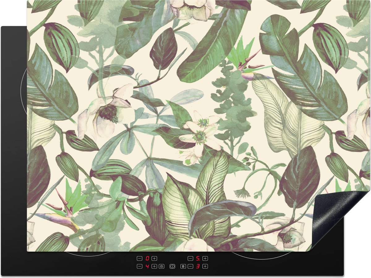 KitchenYeah® Inductie beschermer 70x52 cm - Flora - Jungle - Vintage - Patronen - Kookplaataccessoires - Afdekplaat voor kookplaat - Inductiebeschermer - Inductiemat - Inductieplaat mat