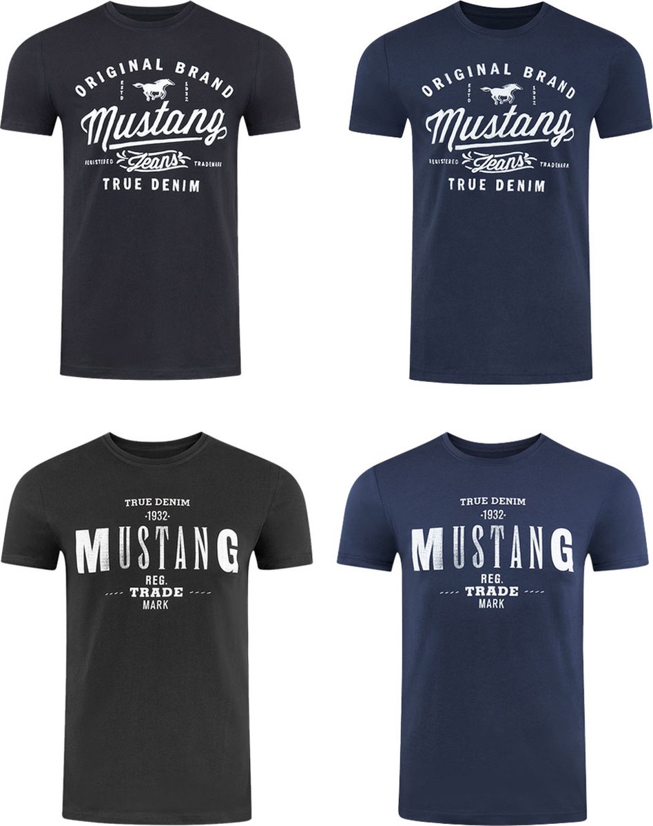 Mustang Heren T-Shirt 4-pack Mustang heren-T-shirt regular fit Veelkleurig S Ronde Hals Volwassenen Opdruk Print Shirts