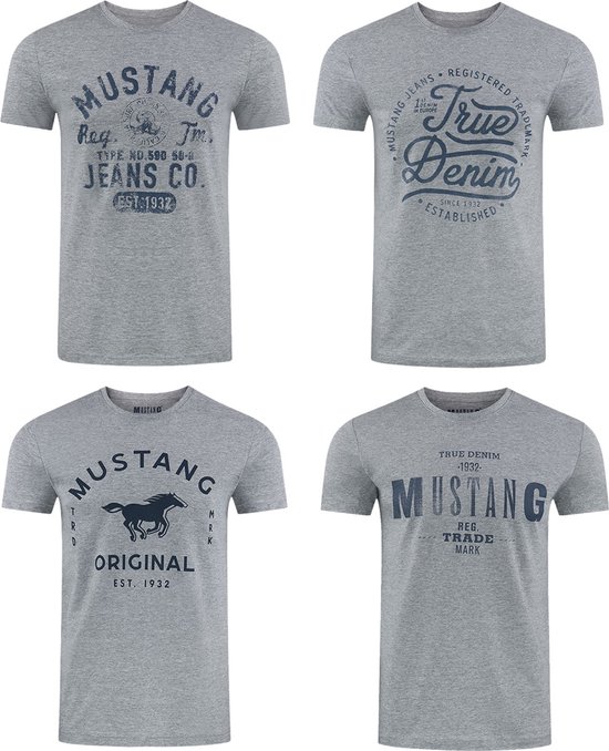 Mustang Heren T Shirt 4 Pack regular fit Veelkleurig L Ronde Hals Volwassenen bol