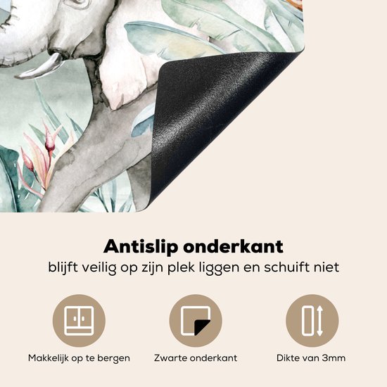 KitchenYeah® Inductie beschermer 76x51.5 cm - Jungle - Dieren - Waterverf - Jongens - Meisjes - Kinderen - Kind - Kookplaataccessoires - Afdekplaat voor kookplaat - Inductiebeschermer - Inductiemat - Inductieplaat mat