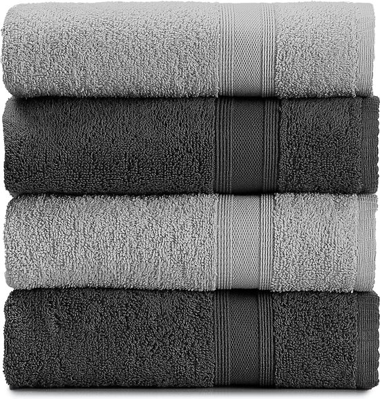 Handdoeken Antracietgrijs - Zilvergrijs | 100% katoenen handdoek 4 stuks | Set van 4 handdoeken | Kleur: antracietgrijs - zilvergrijs