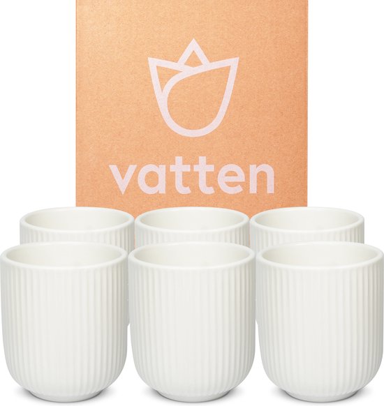 Vatten® - Koffiekopjes - Set van 6 - Wit - 180ml - Koffiemok - moederdag cadeautje