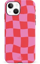 xoxo Wildhearts Drunk In Love - Single Layer - Hoesje geschikt voor iPhone 15 hoesje - Blokjes print roze - Shockproof case - Beschermhoesje geschikt voor iPhone 15 case - Roze