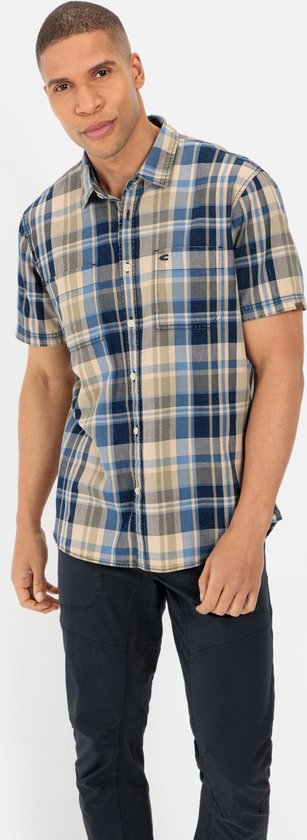camel active Shirt met korte mouwen gemaakt van zuiver katoen - Maat menswear-XL - Beige-Blauw