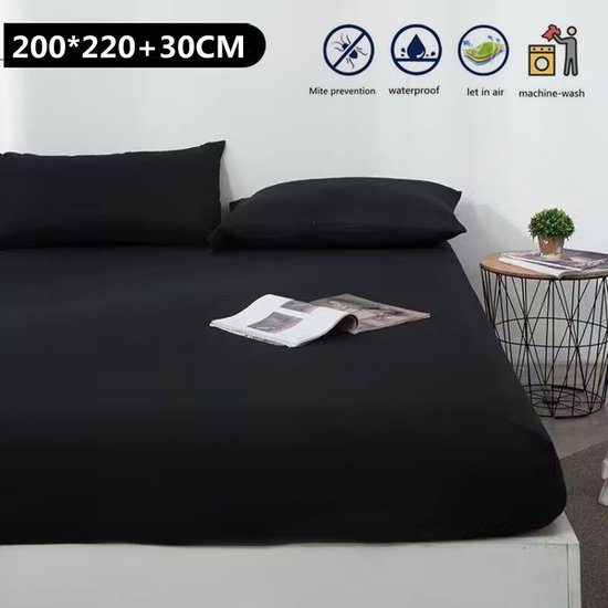 Housse de Matelas Double - Respirant & Antibacterieel - Imperméable - Protégez votre matelas contre les liquides et les allergies200*220+30CM - noir