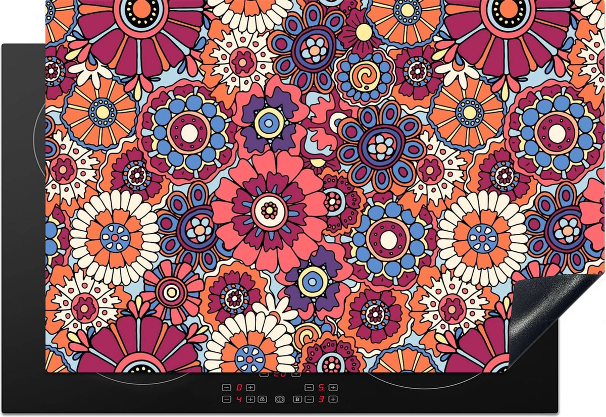 KitchenYeah® Inductie beschermer 77x51 cm - Vintage - Patronen - Bloemen - Planten - Kookplaataccessoires - Afdekplaat voor kookplaat - Inductiebeschermer - Inductiemat - Inductieplaat mat - Keuken decoratie