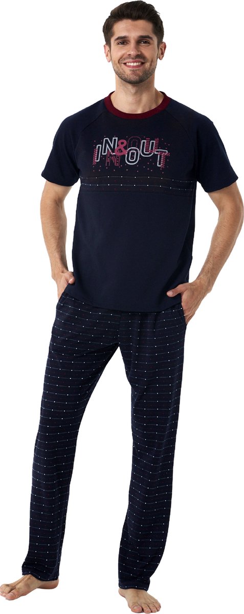 Feyza - Heren Pyjama Set, Korte Mouwen, Donkerblauw - M