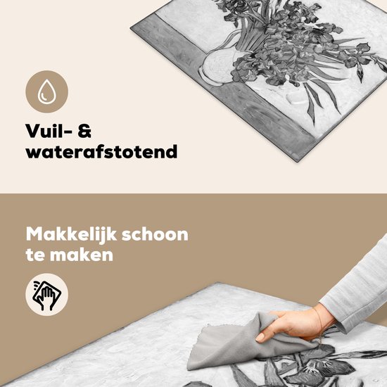 KitchenYeah® Inductie beschermer 65x52 cm - Irises - Vincent van Gogh - Zwart - Wit - Kookplaataccessoires - Afdekplaat voor kookplaat - Inductiebeschermer - Inductiemat - Inductieplaat mat