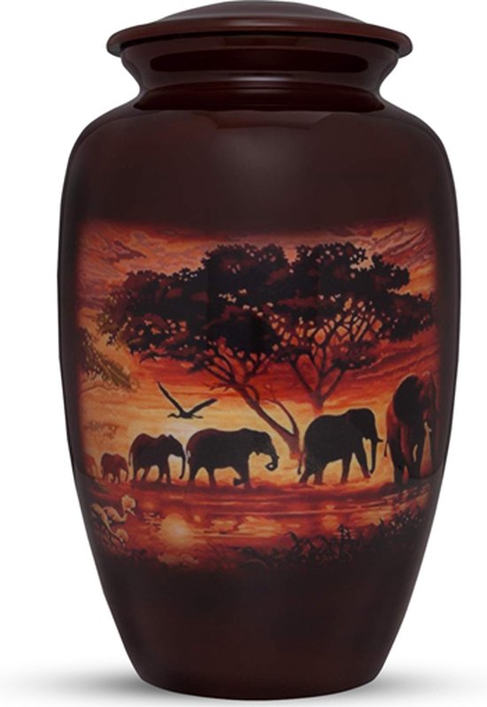 XXL As Urn - 2.2 Liter - Crematie Urn - Uniek - Voor Huisdieren of Menselijk As - Crematie As - Mini Urn - Decoratie Urn - Sunset Elephants