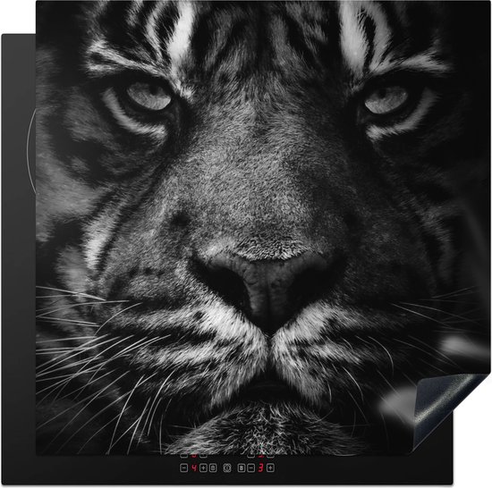 KitchenYeah® Inductie beschermer 78x78 cm - Dieren - Tijger - Wild - Zwart - Wit - Kookplaataccessoires - Afdekplaat voor kookplaat - Inductiebeschermer - Inductiemat - Inductieplaat mat