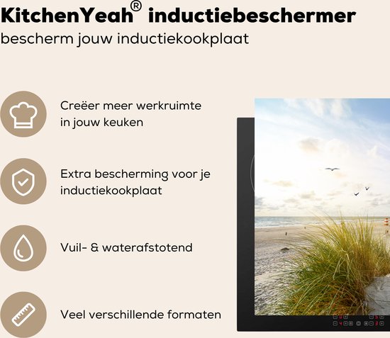 KitchenYeah® Inductie beschermer 59x51 cm - Strand - Zee - Vogels - Kookplaataccessoires - Afdekplaat voor kookplaat - Inductiebeschermer - Inductiemat - Inductieplaat mat