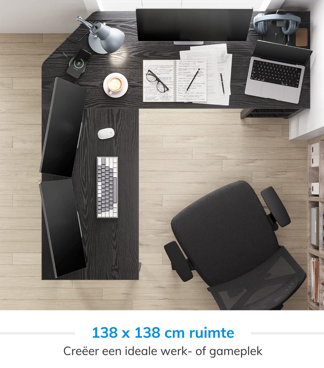 ACAZA ACAZA Bureau - Hoekbureau - Zwart - 138 x 50 x 76 - afbeelding 5