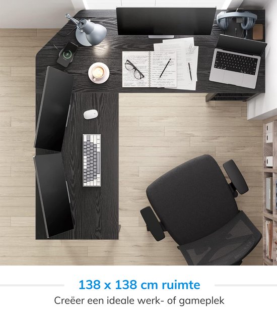 ACAZA Hoekbureau Zwart - Gaming bureau - 138x138x76 cm