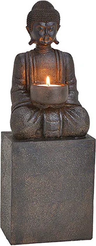 Boeddha - Buddha - Waxinelichthouder - Waxinelicht - Waxinelichthouder Buddha uit poly, zwart