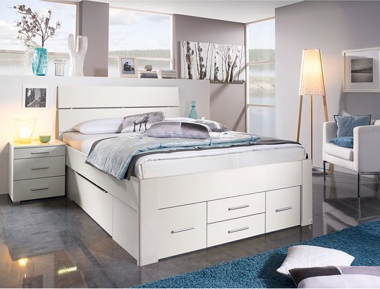 Maxi Bed Butiken met hoofdbord en 6 laden - 200 - alpine wit