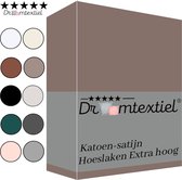 Droomtextiel Katoen - Satijnen Hoeslaken Taupe - Tweepersoons - 140x200 cm - Hoogwaardige Kwaliteit - Super Zacht - Hoge Hoek -