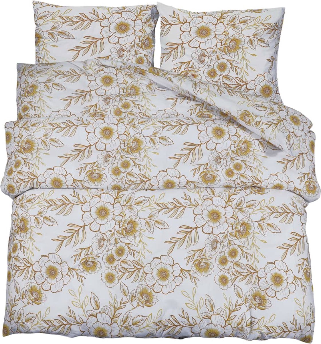 vidaXL - Dekbedovertrekset - 260x240 - cm - katoen - wit - en - bruin