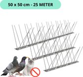 Duivenpinnen - duivenverjager - vogelverschrikker - vogelverjager - vogelwering - anti vogelpinnen - metalen strip met 60 rvs pinnen - 5 x 50 cm - zwart - 2,5 METER