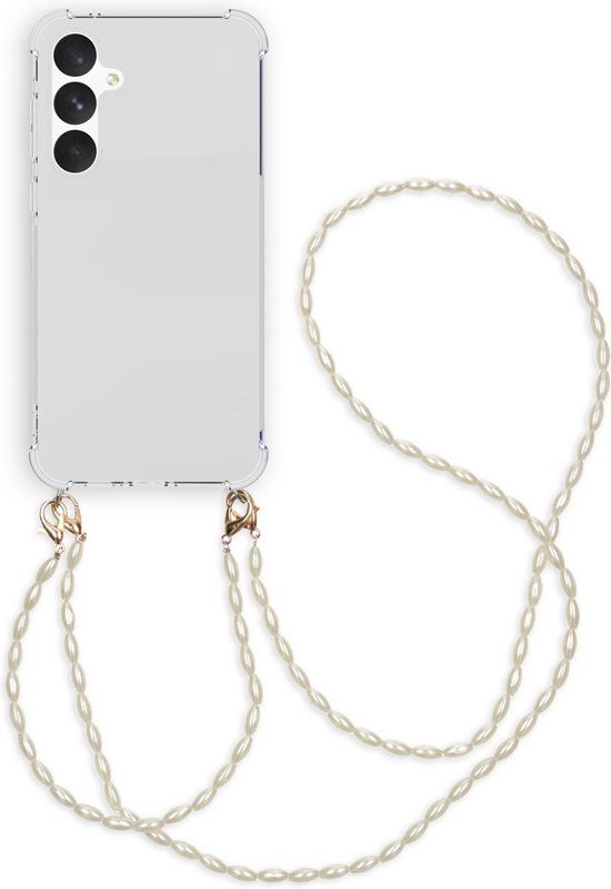 iMoshion Hoesje Geschikt voor Samsung Galaxy A55 Hoesje Met Koord - iMoshion Backcover met koord + armband - Parels - Transparant