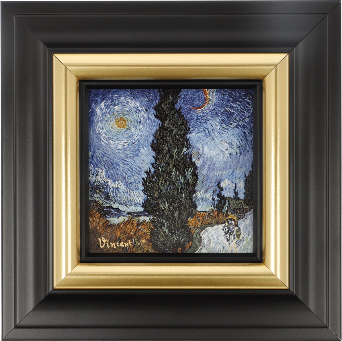 Goebel - Vincent van Gogh | Schilderij Landweg bij nacht | Porselein - 18cm - met echt goud