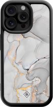 Casimoda® hoesje - Geschikt voor iPhone 15 Pro Max - Marmer Grijs - Effen telefoonhoesje met lensbescherming - TPU - Backcover - Grijs